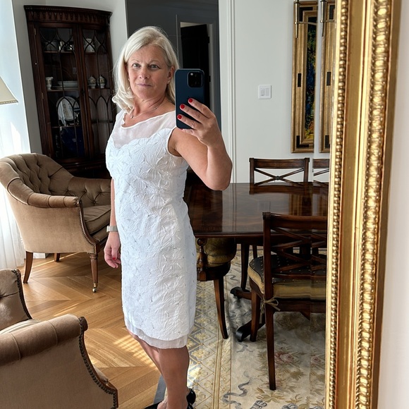 Rena Lange white dress, cotton lace and organza, size 10 - Picture 8 of 9